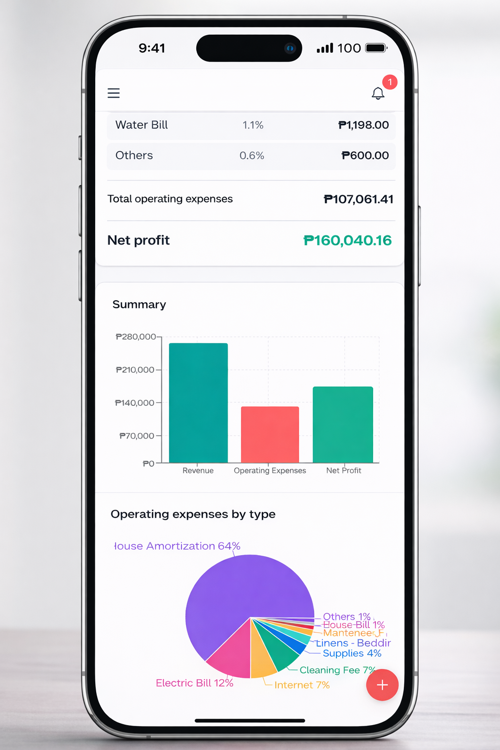BNBNote income statement on mobile